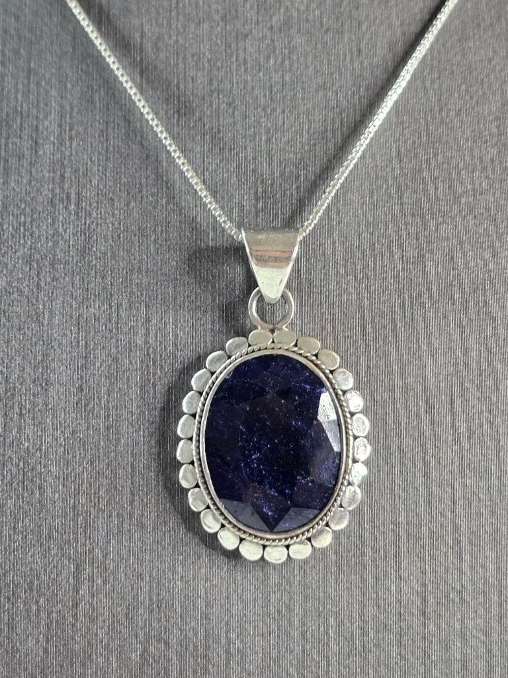 Womens Estate Sterling Silver Natural Sapphire Pendant Necklace 10.1g E802